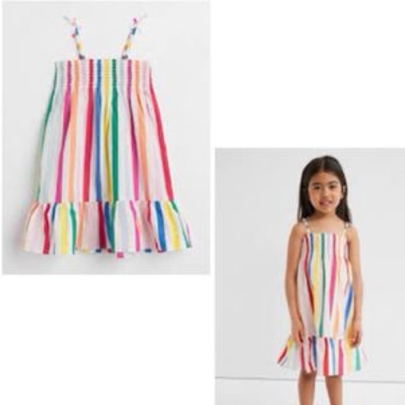 H&M Smocked Multicolor Striped Kids Cotton Dress Size 7 - Picture 8 of 9